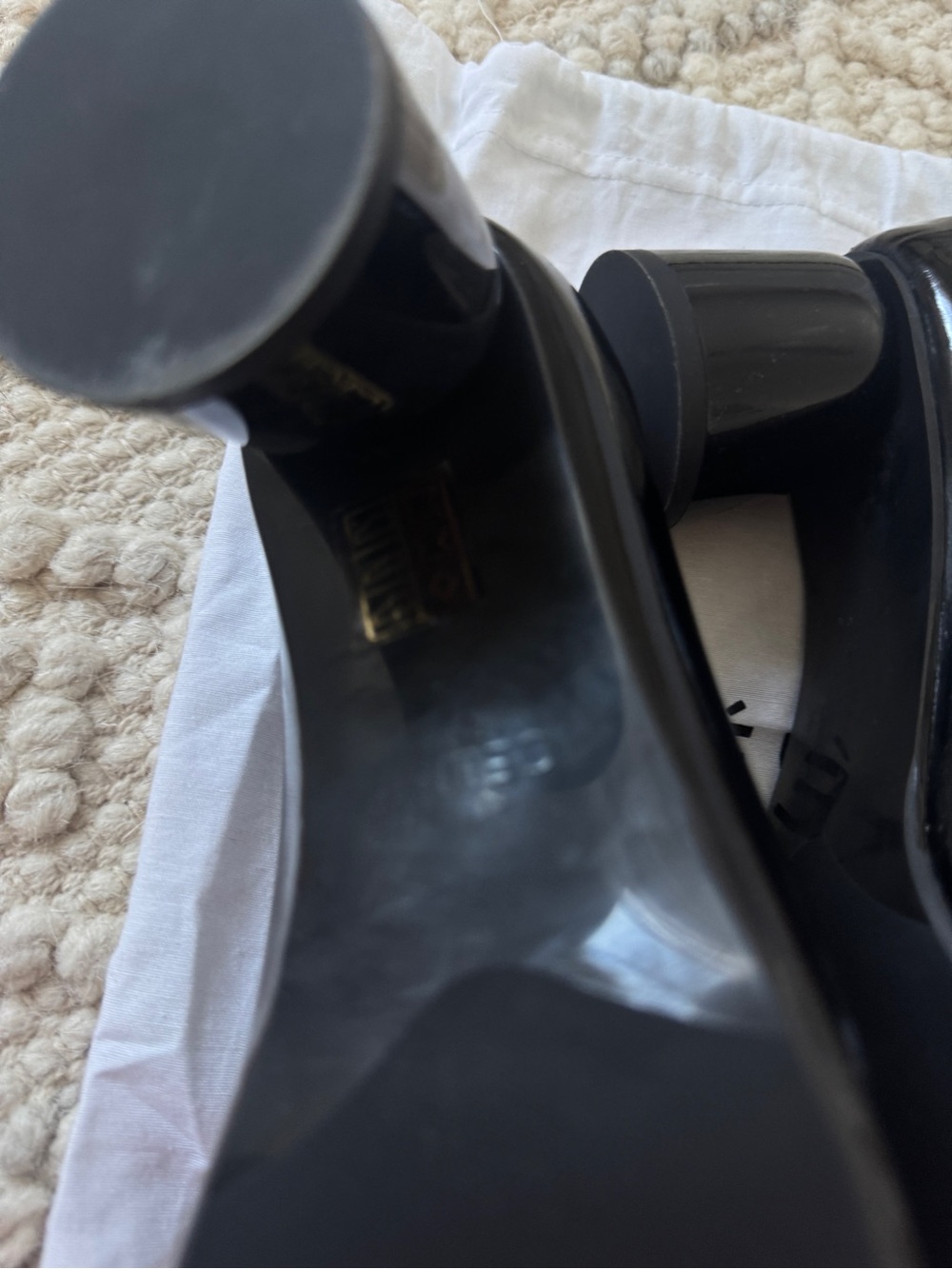 Celine Black Patent Leather Pumps with Gold Double C Logo - Picture 7 of 12
